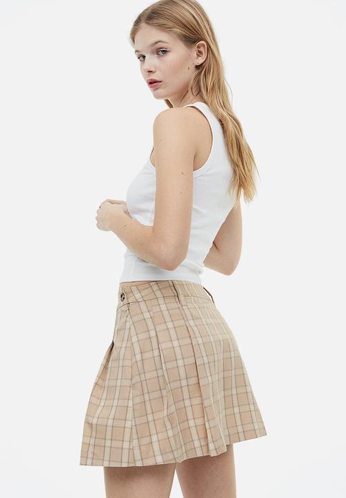H&M - Pleated skirt - beige/checked 