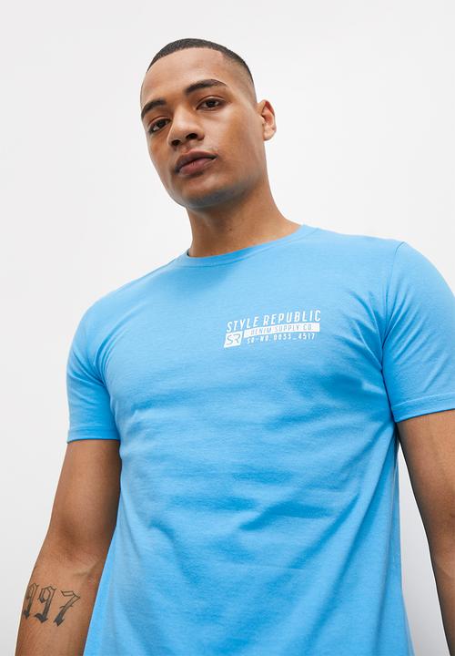 STYLE REPUBLIC - Josh SR logo graphic tee - mid blue