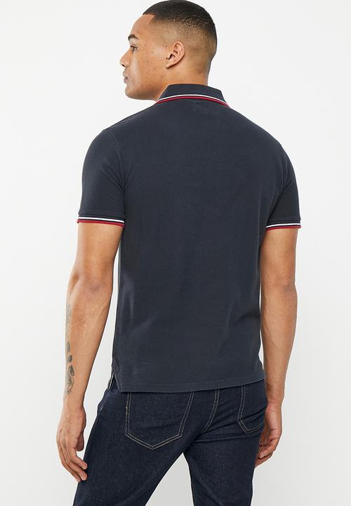 Superdry. - Vintage tipped short sleeve polo - dark navy / red