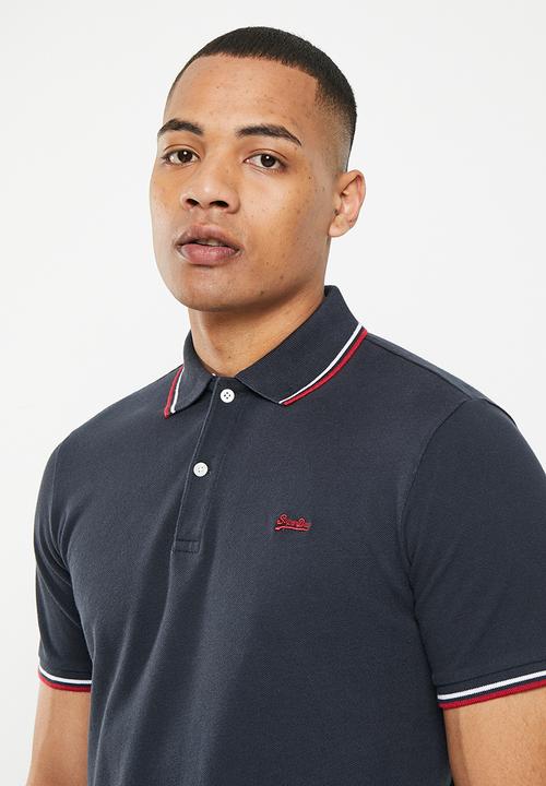 Superdry. - Vintage tipped short sleeve polo - dark navy / red