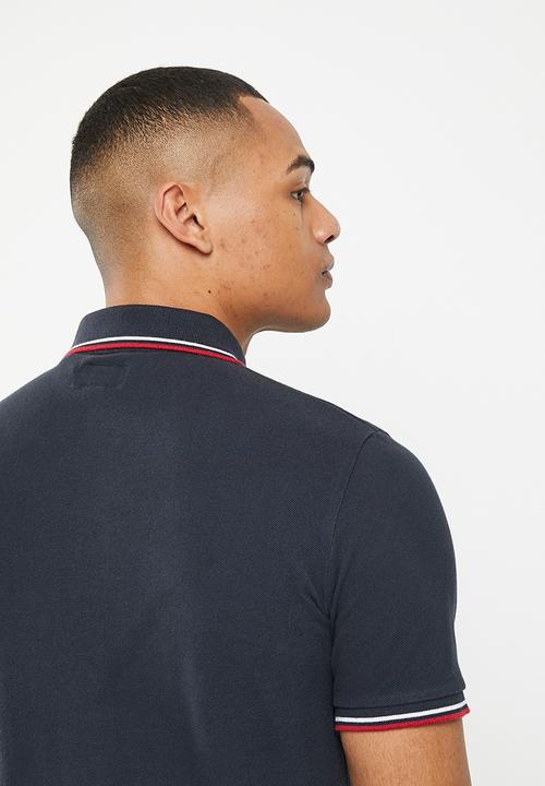 Superdry. - Vintage tipped short sleeve polo - dark navy / red