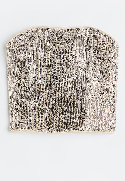 H&M - Bandeau top - light beige/silver-coloured