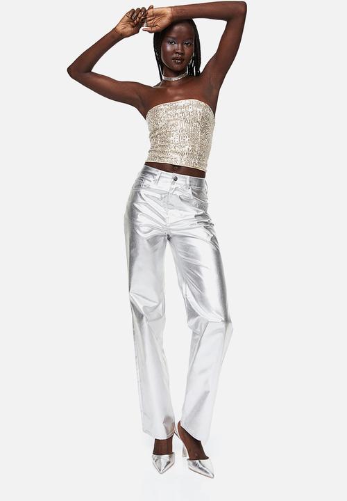 H&M - Bandeau top - light beige/silver-coloured
