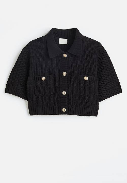 H&M - Collared rib-knit cardigan - black