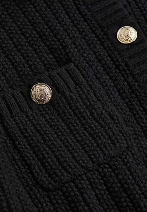 H&M - Collared rib-knit cardigan - black