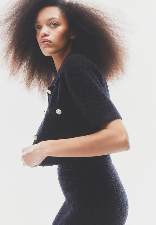 H&M - Collared rib-knit cardigan - black