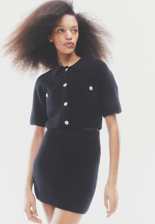 H&M - Collared rib-knit cardigan - black