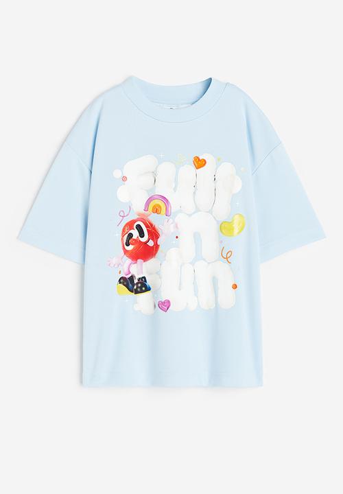 H&M - Eva Cremers x H&M: Oversized printed T-shirt - light blue 