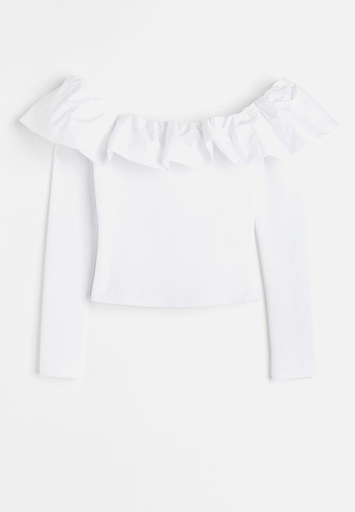 H&M - Flounce-trimmed off-the-shoulder top - white