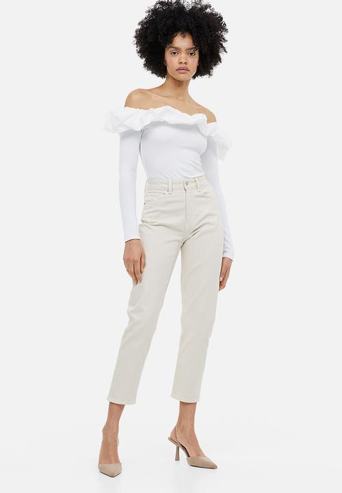 H&M - Flounce-trimmed off-the-shoulder top - white