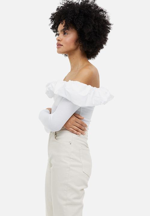 H&M - Flounce-trimmed off-the-shoulder top - white