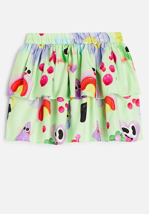 H&M - Eva Cremers x H&M: Tiered skirt - light green/patterned