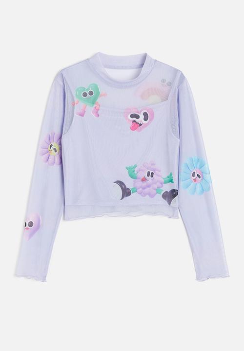 H&M - Eva Cremers x H&M: Printed mesh top - light purple 