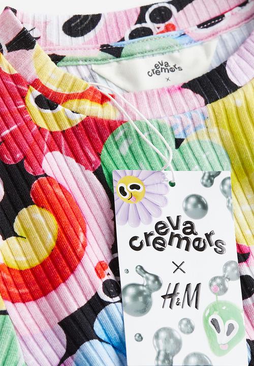 H&M - Eva Cremers x H&M: Printed ribbed T-shirt - black/patterned 