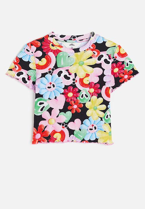 H&M - Eva Cremers x H&M: Printed ribbed T-shirt - black/patterned 