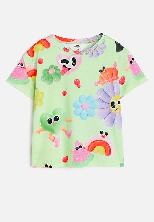 H&M - Eva Cremers x H&M: Printed jersey top - light green/patterned 