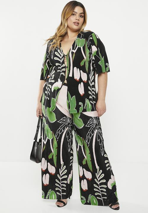 Me&B - Plus Plisse Pants - Palm