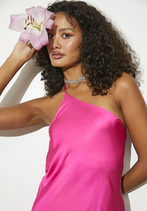 VELVET - Asym satin slip dress - pink
