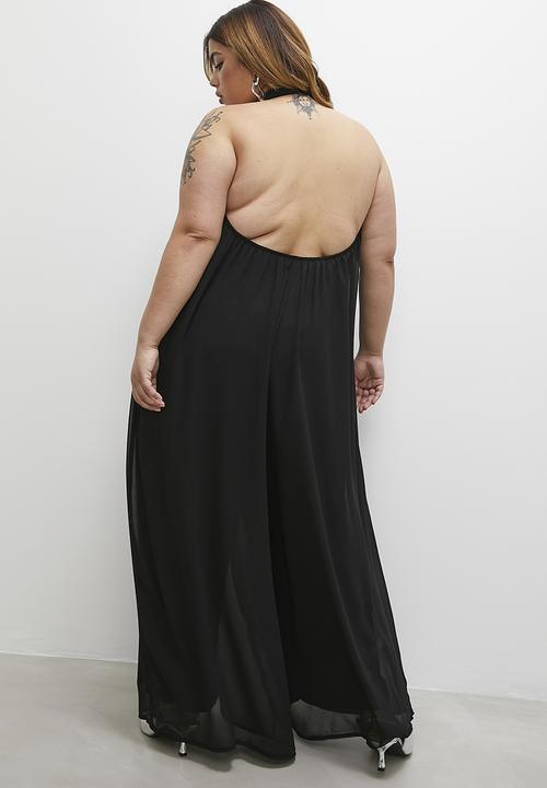 VELVET - Halter neck chiffon jumpsuit - black