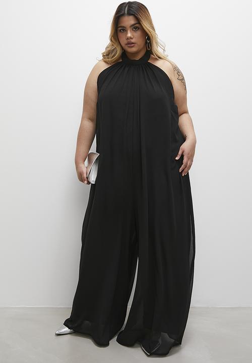 VELVET - Halter neck chiffon jumpsuit - black