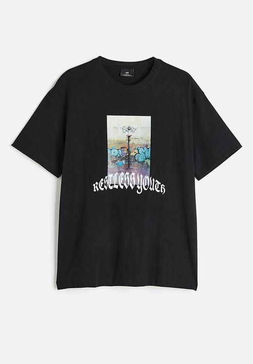 H&M - Relaxed fit printed T-shirt - black/restless youth