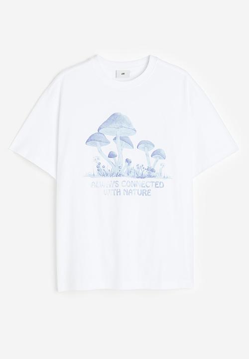 H&M - Relaxed fit printed T-shirt - white/mushrooms