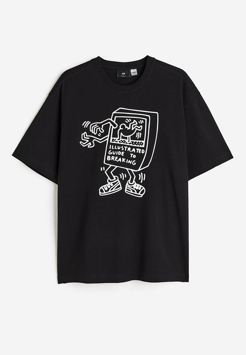 H&M - Relaxed fit printed t-shirt - black/keith haring 