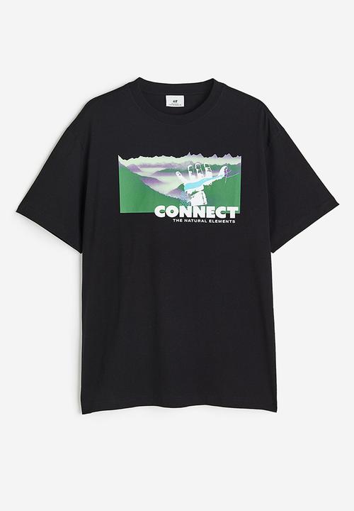 H&M - Relaxed fit printed t-shirt - black/connect 