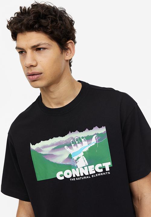 H&M - Relaxed fit printed t-shirt - black/connect 