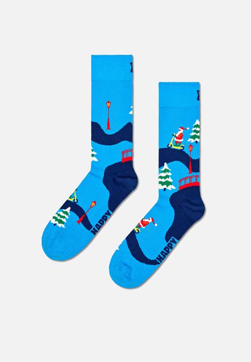 Happy Socks - 2-pack happy holidays socks gift set - light blue/red