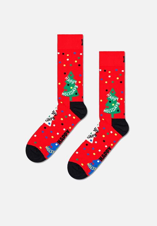 Happy Socks - 2-pack happy holidays socks gift set - light blue/red
