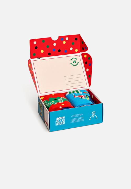 Happy Socks - 2-pack happy holidays socks gift set - light blue/red