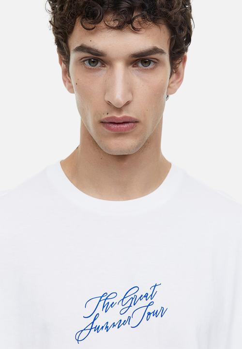 H&M - Relaxed fit printed T-shirt - white/lemon 