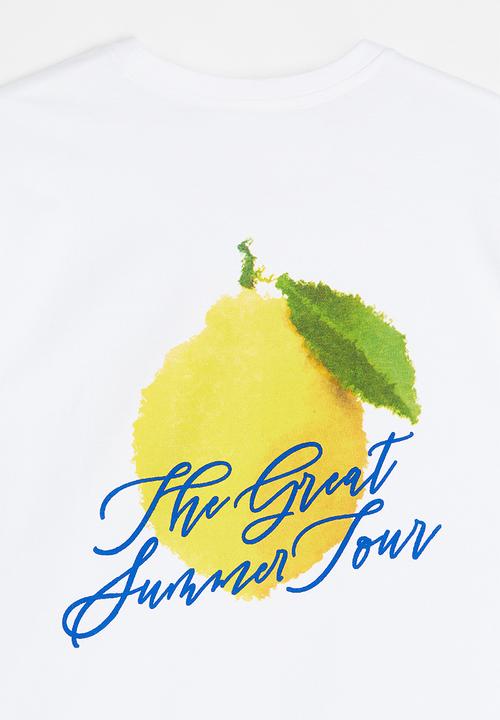 H&M - Relaxed fit printed T-shirt - white/lemon 