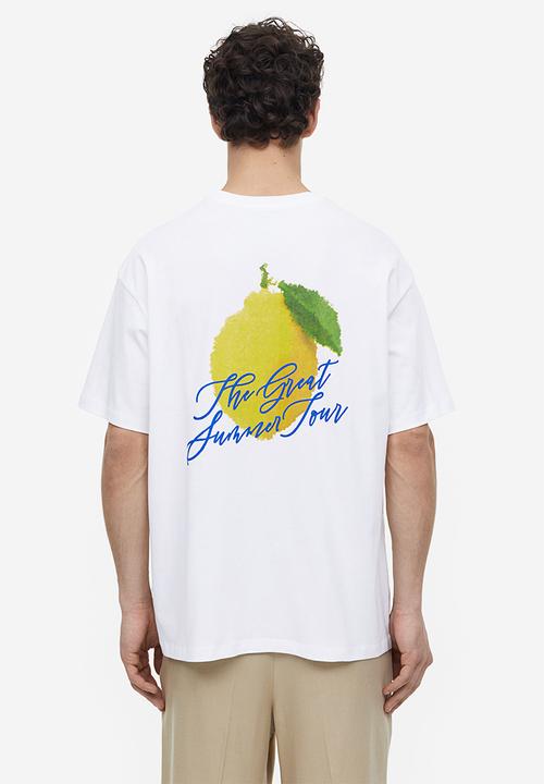 H&M - Relaxed fit printed T-shirt - white/lemon 