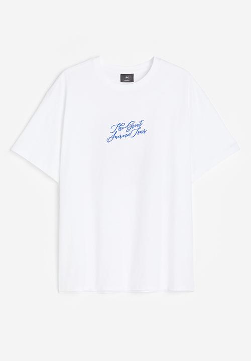 H&M - Relaxed fit printed T-shirt - white/lemon 