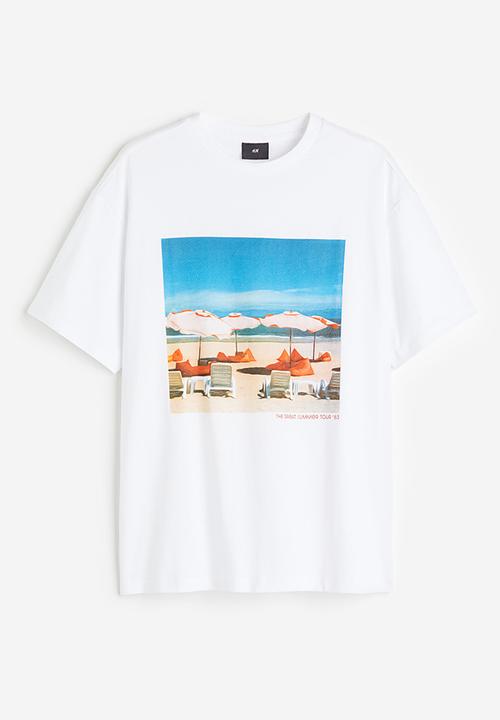 H&M - Relaxed fit printed T-shirt - white/beach 