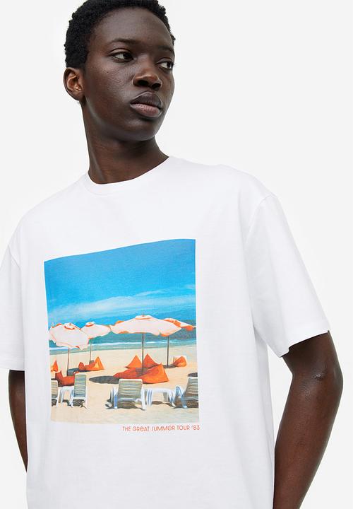 H&M - Relaxed fit printed T-shirt - white/beach 