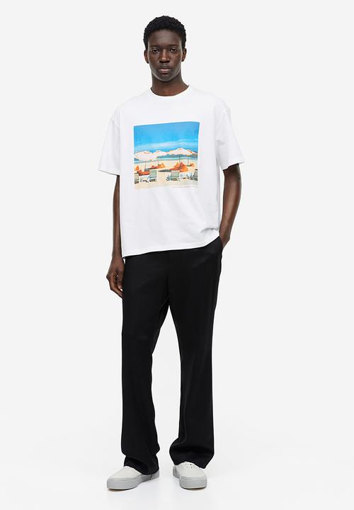 H&M - Relaxed fit printed T-shirt - white/beach 