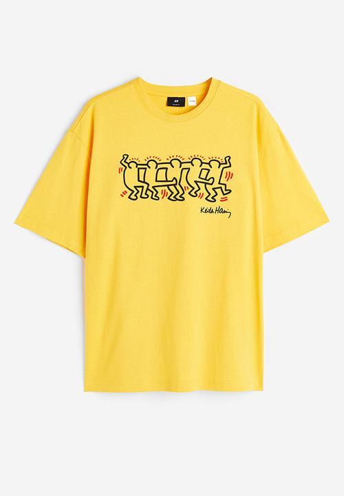 H&M - Relaxed fit printed T-shirt - yellow/keith haring