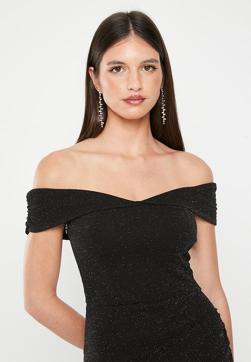 SISSY BOY - Less fear: bardot maxi with side gauging - black sparkle