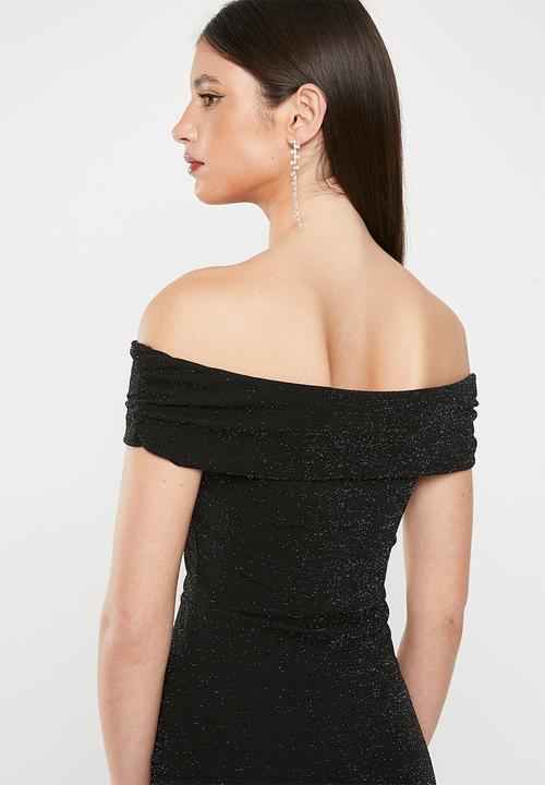 SISSY BOY - Less fear: bardot maxi with side gauging - black sparkle