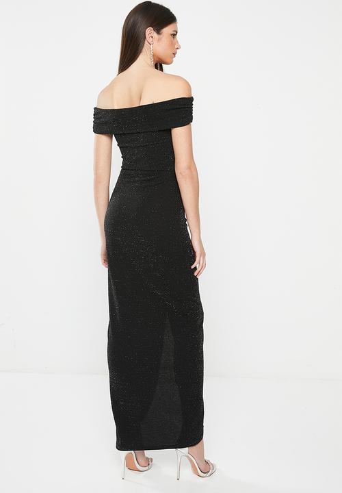 SISSY BOY - Less fear: bardot maxi with side gauging - black sparkle