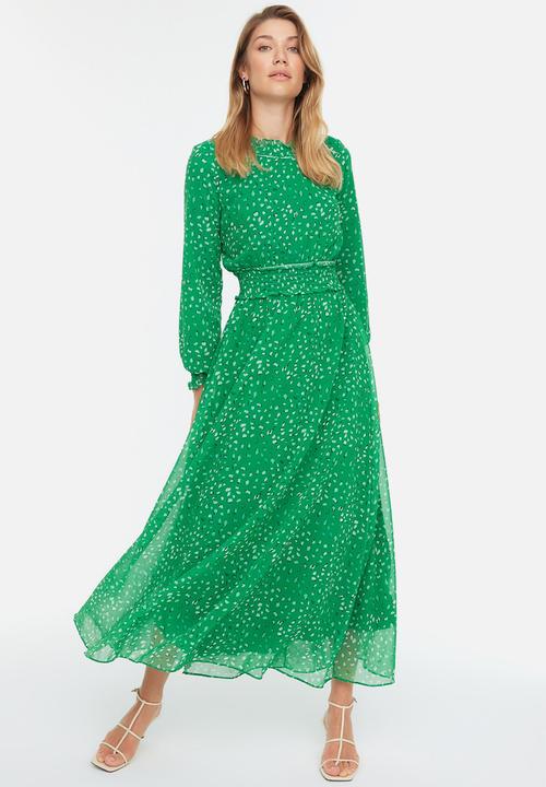 Trendyol - Modest frill collar maxi dress - green