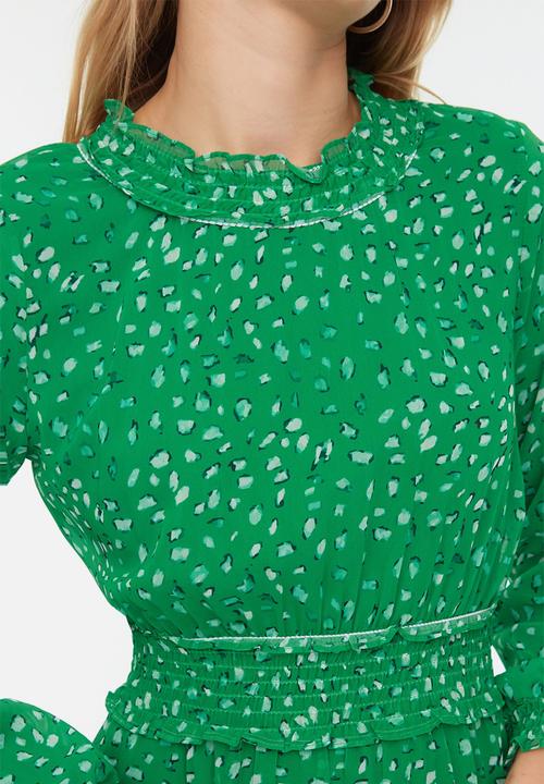 Trendyol - Modest frill collar maxi dress - green