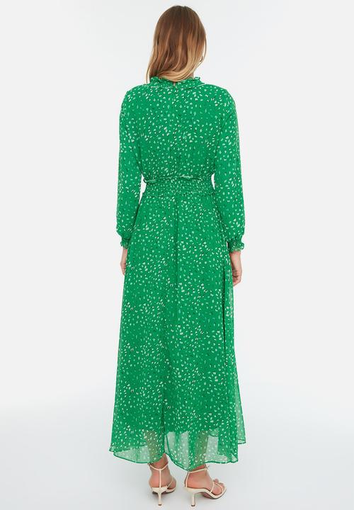 Trendyol - Modest frill collar maxi dress - green