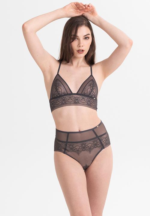 Janet Reger - Statement wildflower high waisted brief - graphite