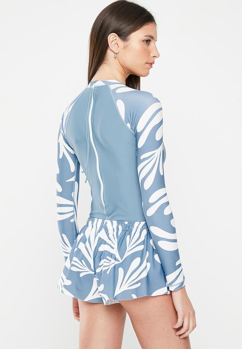 Lizzy - Myracah elasticated lycra shorts - blue matisse leaf