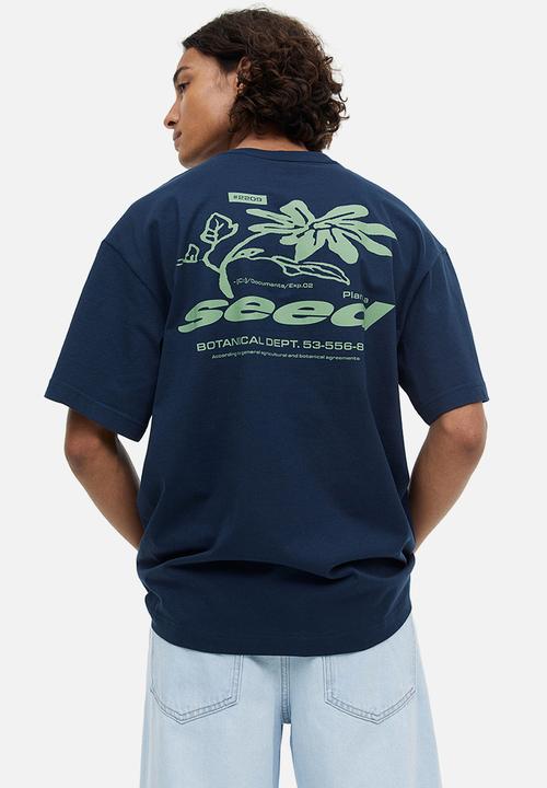 H&M - Relaxed fit printed T-shirt - dark blue/seed 
