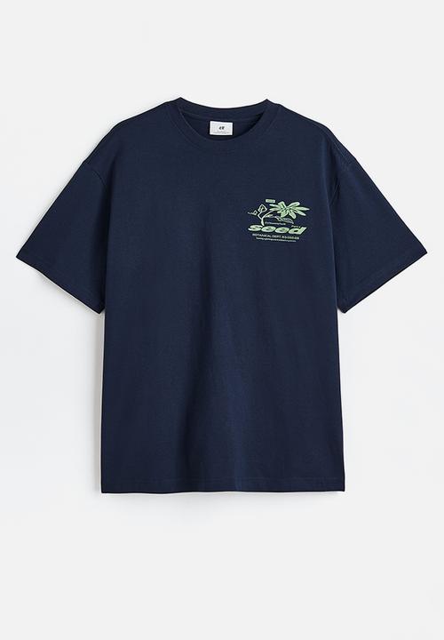H&M - Relaxed fit printed T-shirt - dark blue/seed 